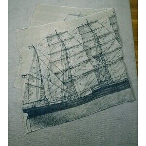 Thomas Paul Scarf Throw Textile Sailing Ship Nautical Linen Fringe 40"x78"